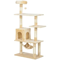 PawHut Árbol Rascador para Gatos Grande 70x40x152 cm Torre para Gatos con Múltiples Plataformas Cueva Hamaca Postes Beige(m-11)