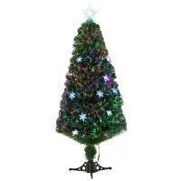 HOMCOM 5FT Prelit Artificial Christmas Tree Fiber Optic LED Light Holiday Home Xmas Decoration Tree with Foldable Feet, Green(m-1)