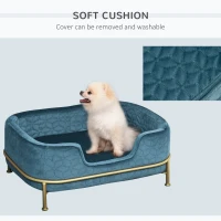 PawHut Dog Sofa Pet Couch, Velvet-feel Kitten Bed Lounge with Soft Cushion Washable Cover Metal Frame for Small Sized Dogs - Blue(m-5)