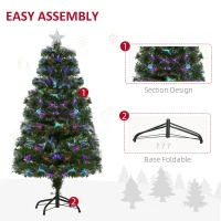 HOMCOM 4FT Multicoloured Artificial Christmas Tree w/ Fibre Optic Lights Pre-Lit Modes Metal Stand Star Holder Home Seasonal Decoration(m-6)