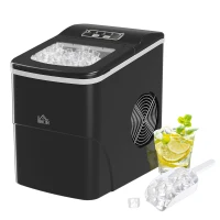 HOMCOM Portable Ice Maker Countertop, Bullet Ice Cube Machine, 9 Ice Cubes per 8 Minutes, Automatic Cleaning, Visible Window Scoop and Basket for Kitchen, Office, Bar, Black(m-1)