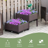 Outsunny 50cm x 50cm x 46.5cm Set of 2 41L Plastic Raised Garden Bed, Planter Box, Flower Vegetables Planting Container with Self-Watering Design and Drainage Holes for Patio Balcony(m-6)