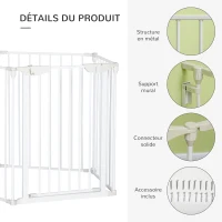 PawHut Barrière de sécurité parc enclos chien modulable pliable porte intégrée 300L max. x 74,5H cm métal PP blanc(m-7)