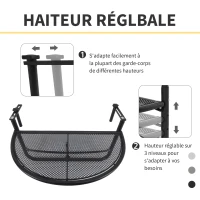 Outsunny Table Suspendue pour Balcon dim. 60L x 45l cm Hauteur réglable 3 Niveaux métal époxy Noir(m-5)