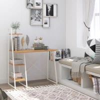 HOMCOM Home Office Computer Desk with 3-Tier Storage Shelves Study Writing Table Workstation for Small Space Natural(m-4)