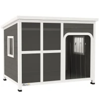 PawHut Wooden Outdoor Dog House, with Asphalt Openable Top, Removable Floor, Clear Front Panel, Curtain, 103 x 77 x 83cm(m-1)