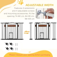 PawHut Pet Gate Safety Gate, with Cat Flap, Auto Close, for Staircases, Doorways, Hallways, 74-105cm Wide - Black(m-6)