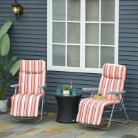 Outsunny Reclining Garden Chair Set of 2, 5-Level Adjustable Zero Gravity Chairs with Cushions, Folding Sun Lounger Garden Recliner Chairs with Armrests for Outdoor, Patio, Orange Stripe(m-11)