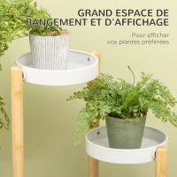 Outsunny Support pour plantes étagère à fleurs à 4 niveaux en bambou et métal pour extérieur intérieur 28 x 28 x 80 cm blanc(m-4)