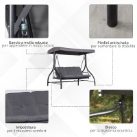 Outsunny Outusunny Dondolo Letto da Giardino 3 Posti con Tettuccio Regolabile, Metallo e Poliestere, Grigio(m-6)