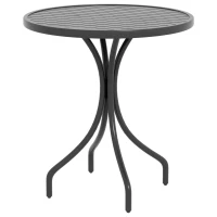 Outsunny 66cm Patio Table, Round Garden Table, Outdoor Side Table with Steel Frame and Slat Tabletop, Black(m-11)
