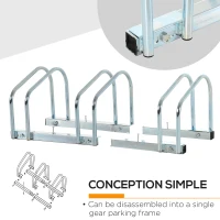 HOMCOM Bike Stand Parking Rack Floor or Wall Mount Bicycle Cycle Storage Locking Stand 76L x 33W x 27H (3 Racks, Silver)(m-5)