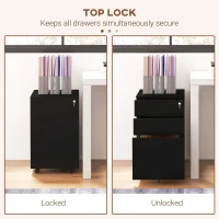 Vinsetto 3-Drawer Vertical Filing Cabinet with Pencil Tray, Lock and 5 Wheels, Steel Mobile File Cabinet, for A4, Legal and Letter Size, Pre-Assembled Body, Black(m-6)