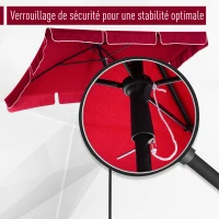 Outsunny Parasol de jardin Parasol droit rectangulaire inclinable alu métal polyester haute densité 2 x 1,3 m rouge(m-7)