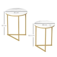 HOMCOM Set of Two Marble-Effect Nest of Tables - White/Gold-Tone(m-3)