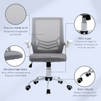 Vinsetto Chaise bureau fauteuil de bureau chaise ergonomique en maille avec support lombaire hauteur réglable fonction à bascule pivotant à 360 ° accoudoirs rabattables, 62,5 x 55 x 94-104 cm, gris(m-4)