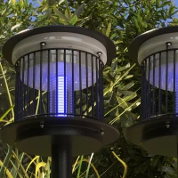 Outsunny Set 2 Lampade Antizanzare da Esterno 2 in 1 con Luce LED e UV, Ricarica Solare e USB, Nero(m-9)