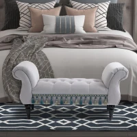 HOMCOM Banc Banquette capitonnée Velours Bout de lit avec accoudoirs Pieds Bois hévéa Gris 40P x 117l x 58H cm(m-2)