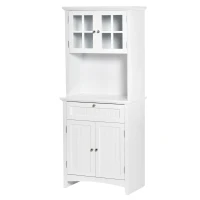HOMCOM Aparador Alacena de Cocina Mueble Auxiliar para Microondas con 2 Armarios y Cajón 68,6x40x164 cm Blanco(m-10)