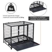 PawHut Cage pour chien animaux cage de transport sur roulettes 2 portes verrouillables plateau amovible max. 50 Kg  109L x 76l x 87H cm noir(m-5)