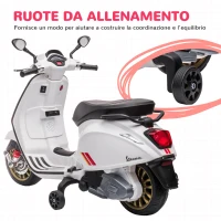 AIYAPLAY Moto Elettrica per Bambini a Licenza Vespa con Rotelle, Fanale e Musica, in PP e Metallo, 107x47x73 cm, Bianco(m-6)