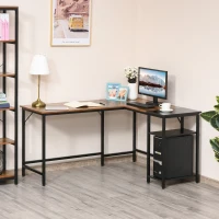 HOMCOM L-Shaped Computer Desk Industrial Corner Writing Desk with Adjustable Storage Shelf Space-Saving Home Office Workstation 150 x 120 x 75 cm Rustic Brown(m-7)