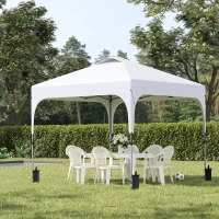 Outsunny 3 x 3(M) Pop Up Gazebo, UPF 50+ Foldable Canopy Tent with Wheeled Carrybag, 4 Leg Weight Bags, Height Adjustable Marquee Shelter 1 person easy setup for Outdoor Garden Patio Party, White(m-12)