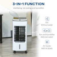 HOMCOM 3-in-1 Evaporative Air Cooler with 4L Water Tank, Portable Fan Cooler with Automatic Oscillation, Timer, Remote, White(m-6)