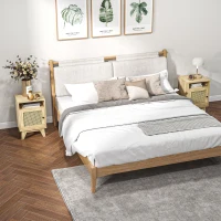 HOMCOM 2-Piece Narrow Rattan Nightstands, Side End Table with Shelf and Cupboard, 39cm x 35cm x 60cm, Natural(m-2)