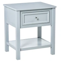 HOMCOM Bedside End Table Nightstand w/ Drawer Open Shelf Table Top Metal Handle Classic Home Stylish Furniture Grey(m-1)