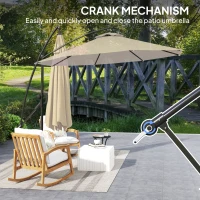 Outsunny 3(m) Garden Cantilever Parasol with Cover and Wind Protection Strap, Round Overhanging Umbrella with Crank Handle and Tilt, Banana Patio Umbrella for Outdoor Sun Shade, UPF50+, Khaki(m-8)