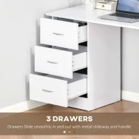 HOMCOM Computer Desk, Writing Table, PC Workstation with 3 Storage Shelves and Drawers, Silver Handle, for Home Office, White(m-5)