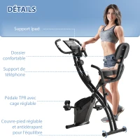 HOMCOM Vélo d'appartement pliable, vélo d'exercice, home traîner pour adultes, 8 niveaux de résistance magnétique, capteurs pouls main, écran LCD multifonction, selle réglable, acier, noir(m-9)