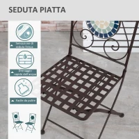 Outsunny Mobili da Giardino Set 3 Pezzi con 2 Sedie Pieghevoli e 1 Tavolino Rotondo, in Metallo e Ceramica(m-6)