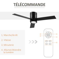 HOMCOM Ventilateur de plafond 2 en 1 avec lumière LED 3 vitesses silencieux - télécommande - diamètre 112 cm, noir(m-7)
