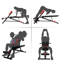 HOMCOM Banc de musculation 150L x 150l x 76H cm hauteur coussin abdominal réglable 7 niveaux dossier rembourré acier noir rouge(m-7)