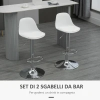 HOMCOM Set 2 Sgabelli da Cucina di Design Girevoli con Schienale, Poggiapiedi e Altezza Regolabile, in Similpelle e PP, Base in Acciaio, 38x42x82-104cm, Bianco(m-4)