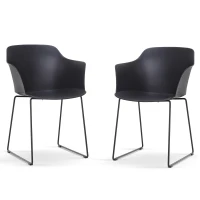 HOMCOM Lot de 2 chaises salle à manger chaise de salon avec accoudoirs pieds en métal 58 x 51 x 82 cm noir(m-8)