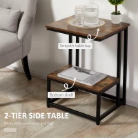 HOMCOM Side Table, Doule Layer End Table, Modern Coffee Table with Steel Frame and Adjustable Non-Slip Feet for Living room, Bedroom, Rustic Brown(m-5)