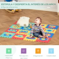 HOMCOM Alfombra Puzzle para Niños 150x150 cm con 36 Piezas de Espuma EVA Suave Área de 1,44 m² Colchoneta Rompecabezas para Bebé Multicolor(m-4)