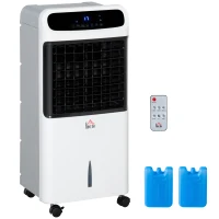 HOMCOM Rafraîchisseur d'air/ventilateur/humidificateur/purificateur/Ioniseur 5 en 1, télécommande 3 modes 3 vitesses, minuterie et oscillant réservoir 12L avec 2 blocs réfrigérants(m-11)