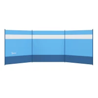 Outsunny Camping Windbreaker with Clear Windows, Carry Bag and Steel Poles, for Beach Caravan Campervan, 440 x 140cm, Blue(m-1)