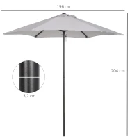 Outsunny Parasol droit ronde parasol de jardin Ø 2 m mât en aluminium 6 baleines métal et toile gris clair(m-3)