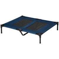 PawHut Cama Elevada para Perros Gatos Portátil Cama para Mascotas con Zona de Malla Transpirable y Tela Oxford para Interior Exterior 91,5x76,2x18 cm Azul(m-11)