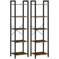 HOMCOM Lot de 2 étagères bibliothèque style industriel H154 cm 10 étagères acier noir en bois aspect bois vieilli(m-6)