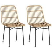 HOMCOM Set 2 Sedie per Cucina Stile Boho in Rattan PE e Acciaio