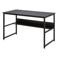 HOMCOM Computer Desk with Storage Shelf, 120 x 60cm Home Office Desk with Metal Frame, Study Table, Easy Assembly, Black(m-11)