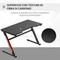 HOMCOM Scrivania Gaming Moderna per Camera o Ufficio con 2 Fori Passacavi, 120x60x73cm - Nero(m-4)