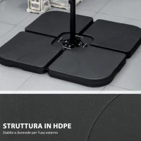 Outsunny Base per Ombrellone Set 4 Pezzi in HDPE Riempibile con Acqua o Sabbia, 104x104x7.5 cm, Nera(m-6)