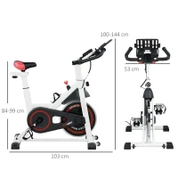 HOMCOM Vélo d'appartement avec écran LCD multifonctions vélo biking cardio-training selle et guidon réglables poids volant inertie 8 Kg acier blanc(m-3)